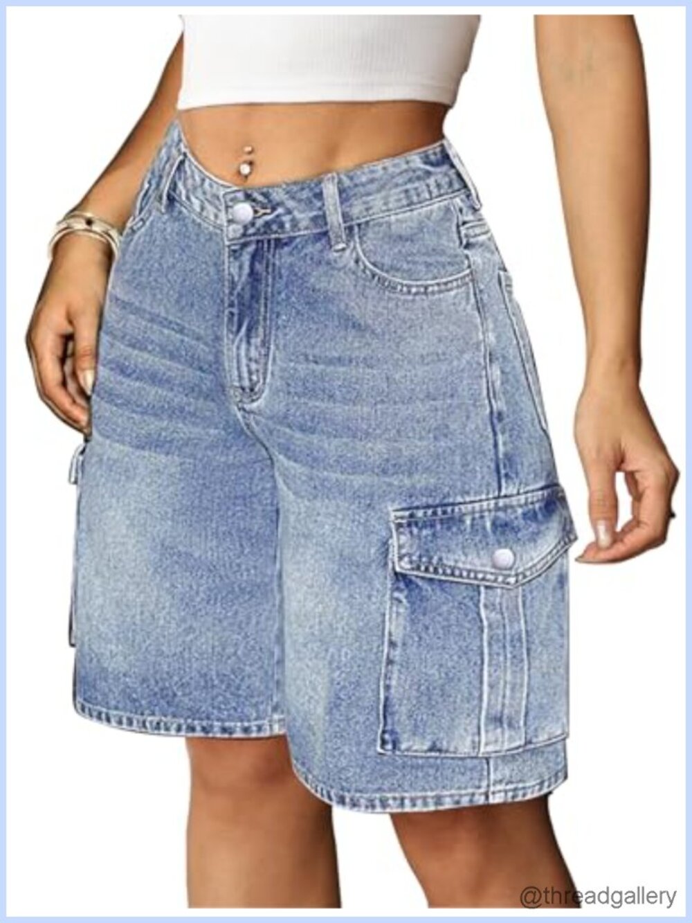 Baggy Bermuda Cargo Jorts for Women Y2K Stretchy Denim Shorts 6 Pockets